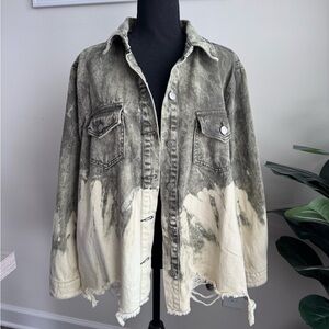 Peach Love Two-Tone Distressed Denim Jacket